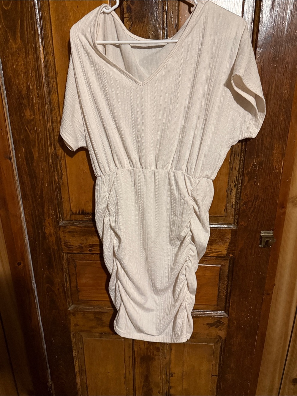 Women's Cream V-Neck Ruched Waist Dress